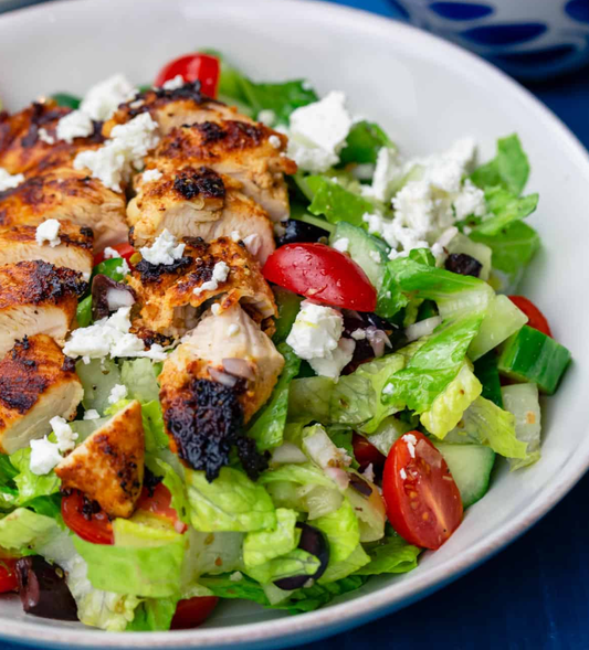 Greek Inspired Chicken Salad and a Drink